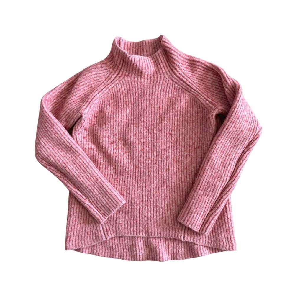 Madewell Womens XS Pink Marl Ribbed Mock Neck Wool Blend‎ Raglan Sweater